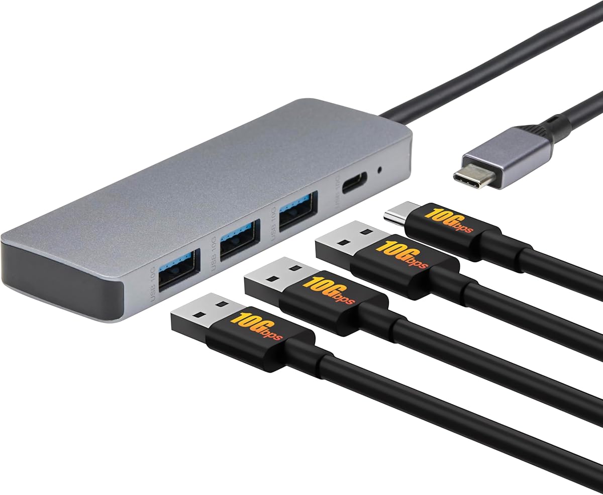 USB 3.2/3.1 Gen 2 Multiport USB C Hub Dock, 10Gbps, USB-C to 1xUSB-C/3xUSB-A, Works with Windows/Mac, Silver, Black