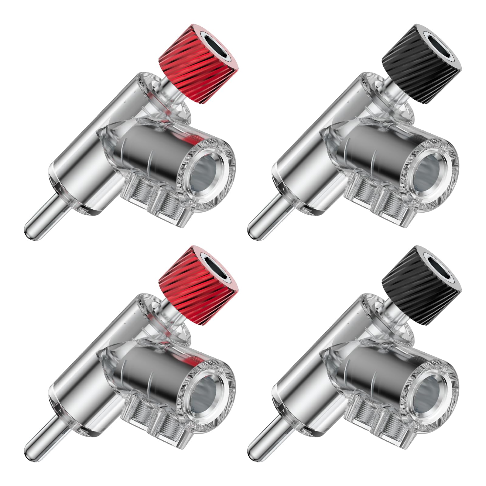 Lot de 4 fiches bananes coudées verrouillables en plaqué rhodium pour câble de haut-parleur jusqu'à 6 mm