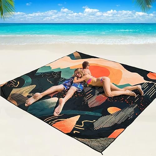 Miniatura 62 de Manta de playa impermeable a prueba de arena tapete de playa 79" X 83"/10'x9' para 2-8 adultos, de secado rápido, tapete de picnic al aire libre,