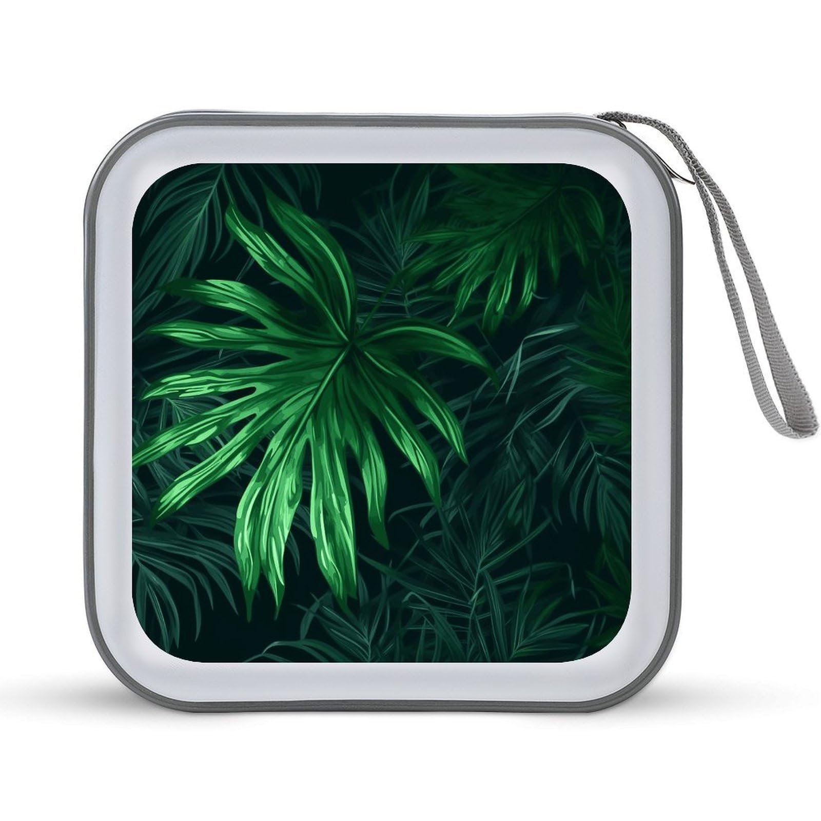 FekiLoot Green Tropical Jungle Plant 40 Capacity CD Case, Hard Plastic DVD Holder, Car DVD Disc Storage Folder Portable Zipper Organizer