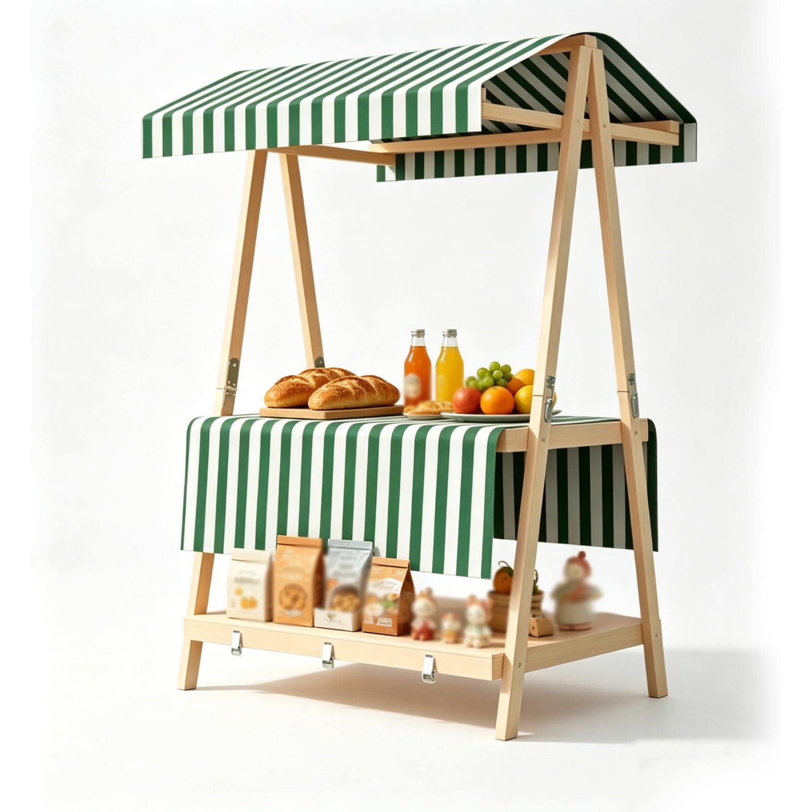 Stand pieghevole portatile per mercato agricolo con tenda, bancarella leggera pieghevole in legno per vendita di dolci, feste e fiere artigianali