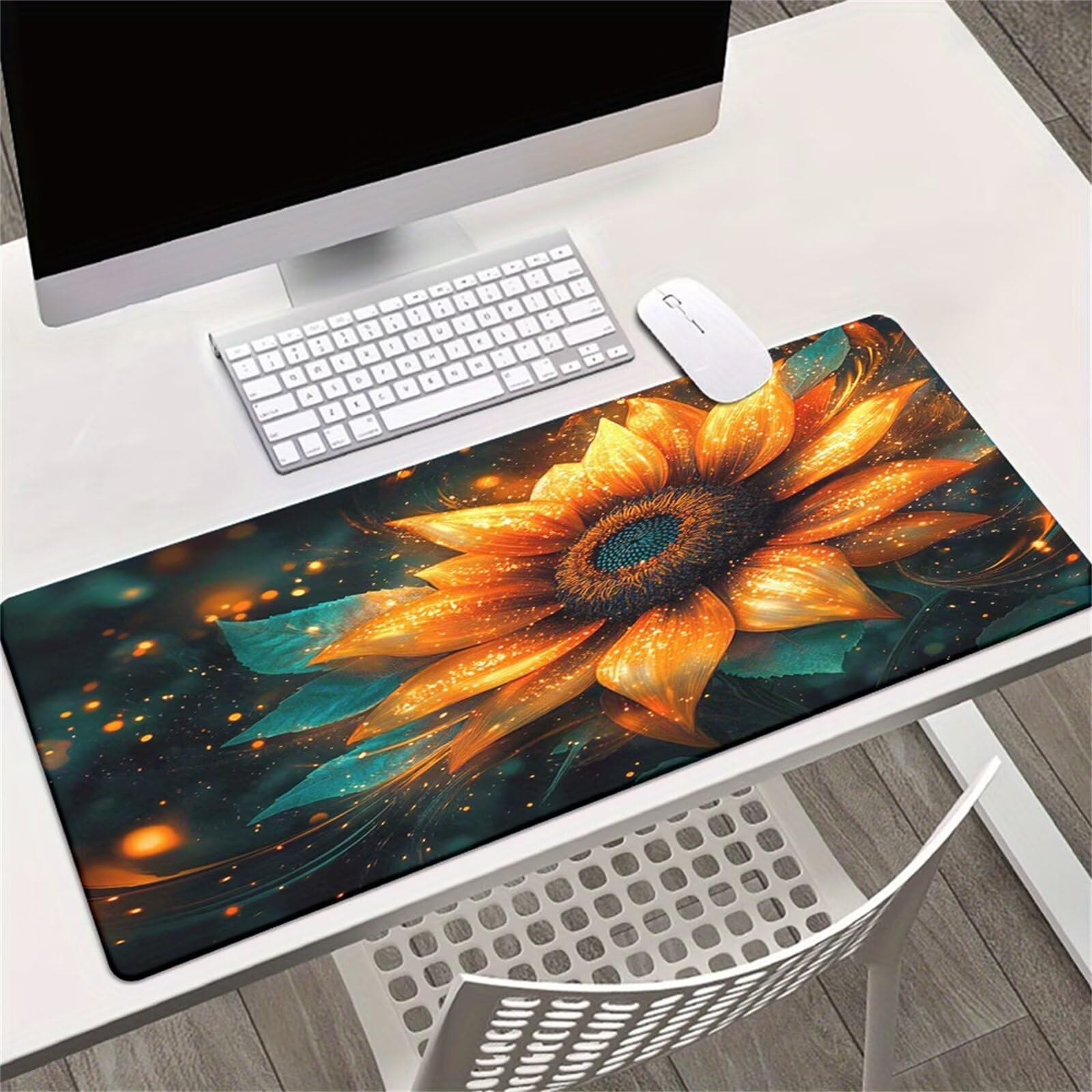 Grand Tapis de Souris de Jeu 900x400x3 mm Mouse Pad Gaming Tournesol Tapis de Bureau Antidérapant avec Bords Cousus pour Bureau, Études, Gamer