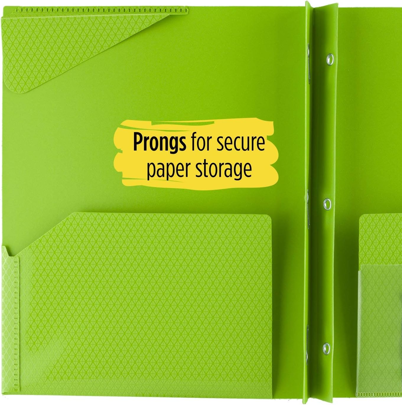 Five Star 2-Pocket Folder, Stay-Put Folder, Plastic Colored Folders with Pockets & Prong Fasteners for 3-Ring Binders, Great for Home School Supplies & Home Office, 11” x 8-1/2”, Lime (72901)