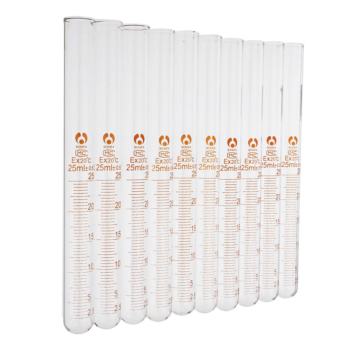 VIDOO 10Pcs/Set Glas Klar Abgestuft Test Tube Messkalibrierung Tube 5/10/20/25/50Ml Für Laborexperiment- 50Ml