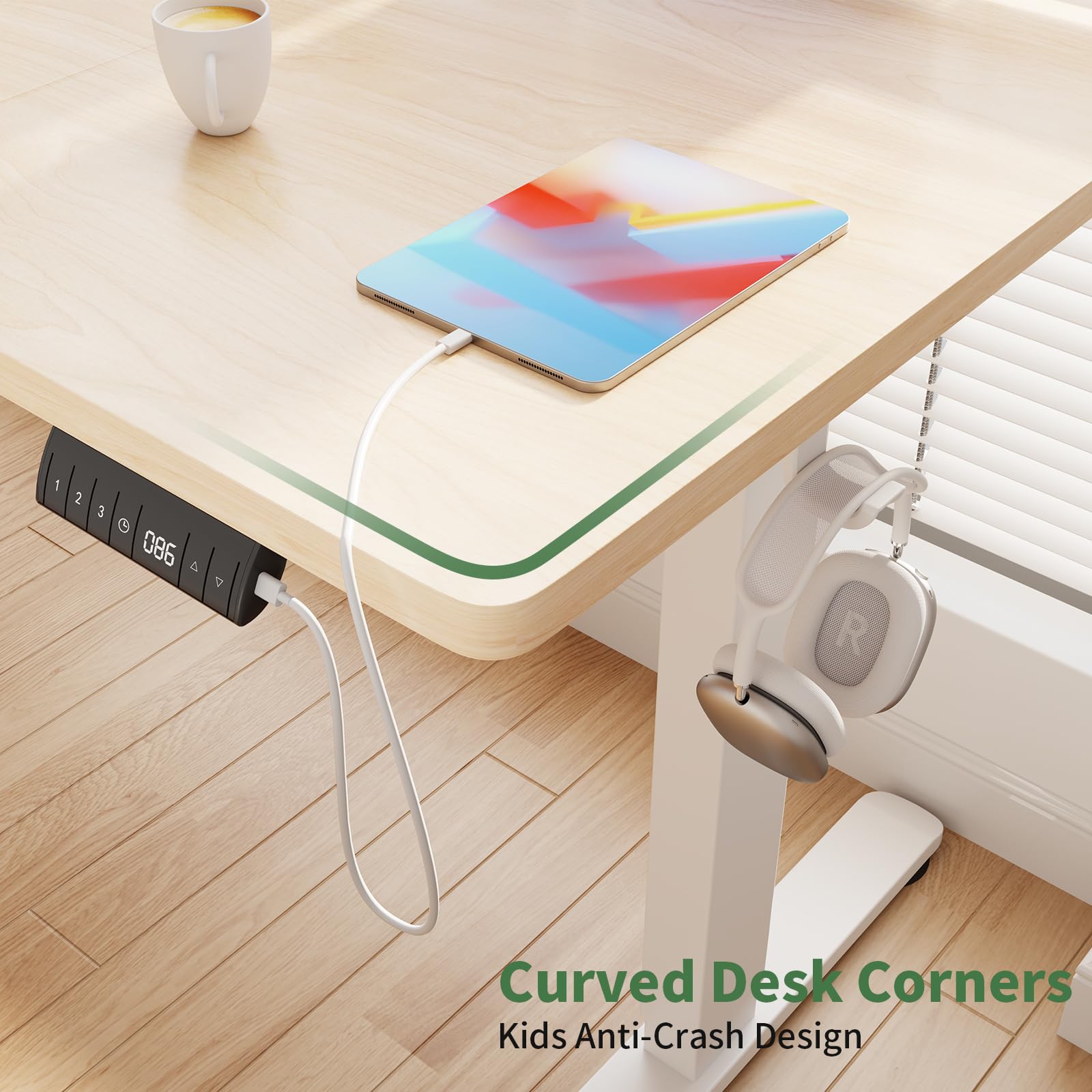 Devoko Escritorio Elevable Eléctrico 200 x 80 cm Roble+Blanco | Ajuste eléctrico de altura, 3 memorias de altura, Gestión de cables integrada, Tecnología anticolisión