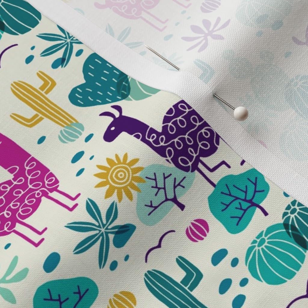 Spoonflower Fabric - Llamas Desert Small Llama Cactus Succulent Girls Nature Animal Printed on Petal Signature Cotton Fabric by The Yard - Sewing Quilting Apparel Crafts Decor