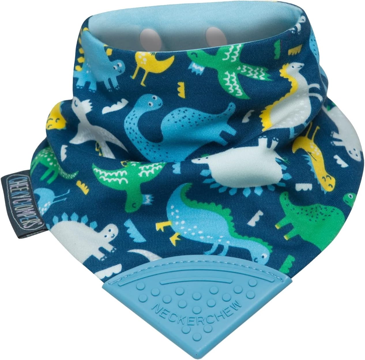 Cheeky Chompers Baby Bib with Teether | 2 Months + Teething Bib, Toddler Bib | Reversible Drool Bib & Baby Teether | Award Winning Neckerchew (Baby Dino)