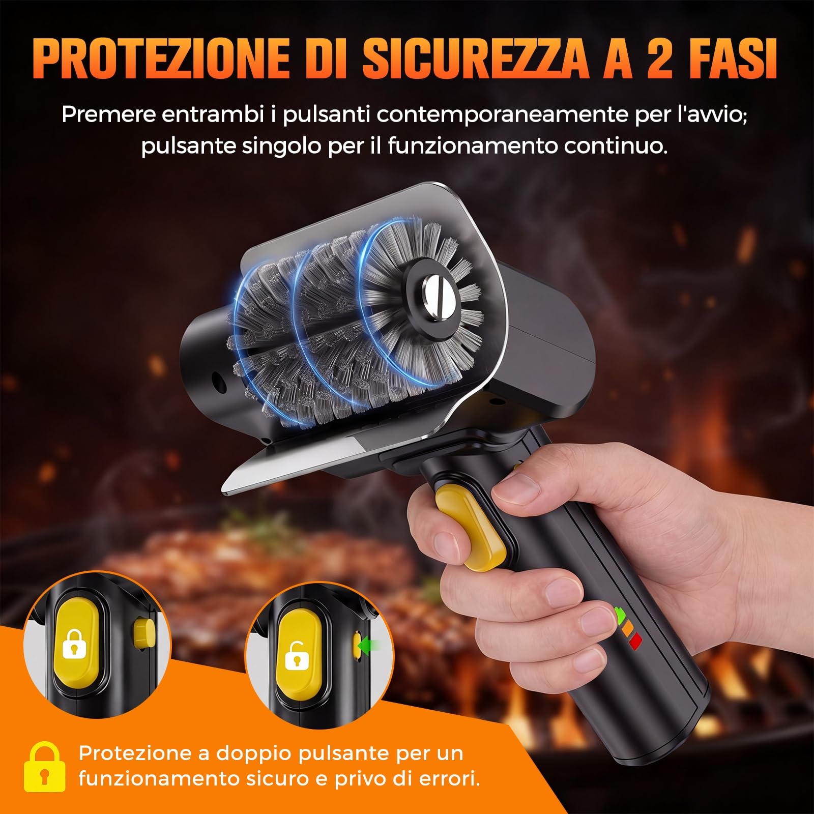 Spazzola Elettrica per Barbecue Pulizia: Pulisci Griglia BBQ Elettrico - Spazzola Ricaricabile per la Pulizia Del Griglia Senza Fili - Acciaio Inox Strumento di Pulizia per BBQ Griglia