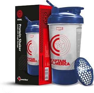 PowerMax Fitness Captain America Marvel Edition Shaker Bottle 600Ml, 100% Leakproof Guarantee Sipper Bottle Ideal For Prot... Price In India
