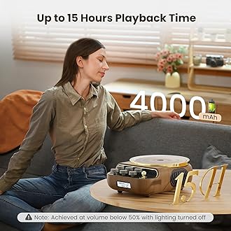 Retro Portable CD Players with Bluetooth Speakers, FM Radio, Night Light, LCD Display, 4000 mAh Battery, Vintage Radio Built in Dual Speakers Supports USB/AUX/Type-C for Home, (Wood)