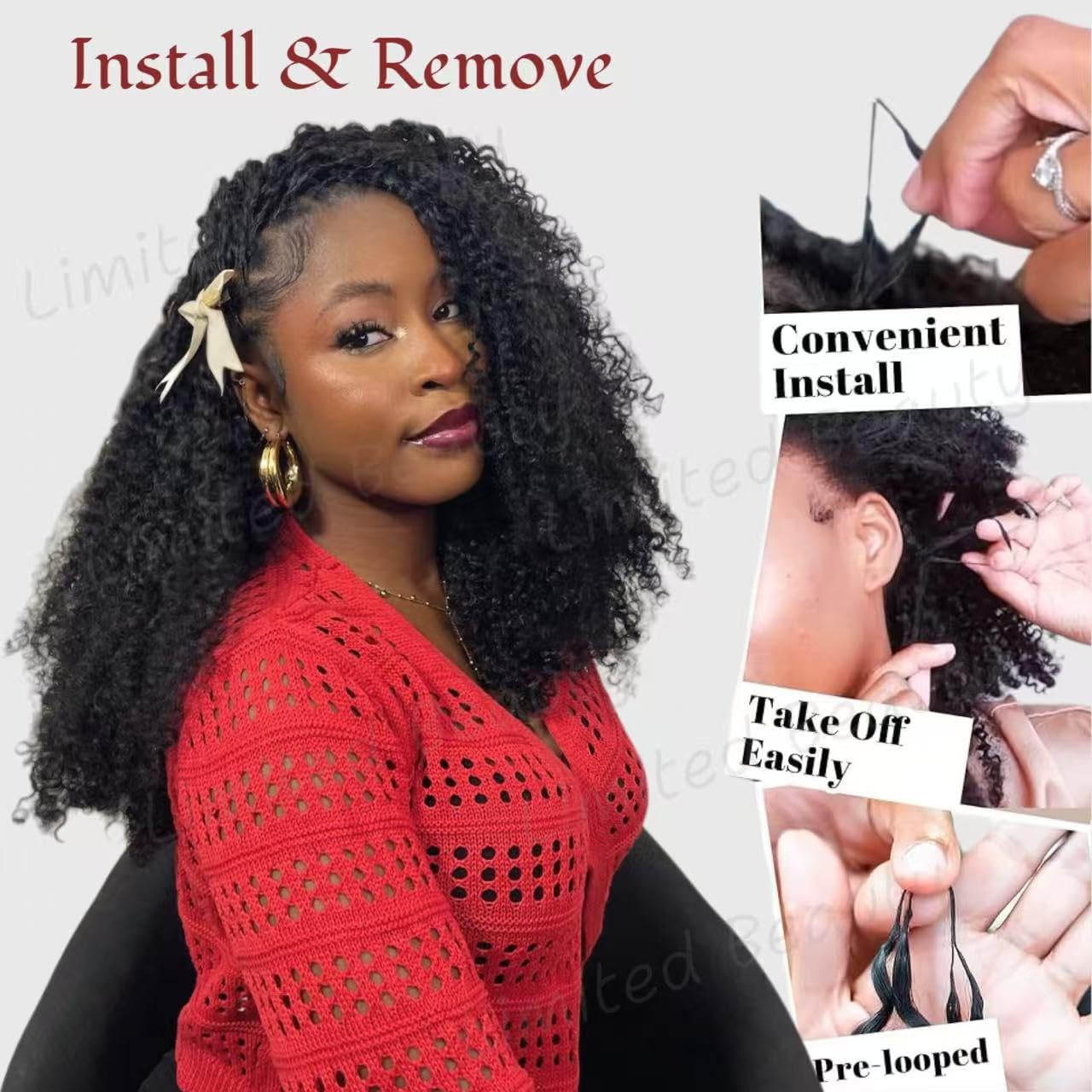 20in Human Hair Extensions, Kinky Curly Crochet Braids, Pre Looped Amazon.com : Crochet Human Hair Kinky Curly Pre-Separated  main image 2