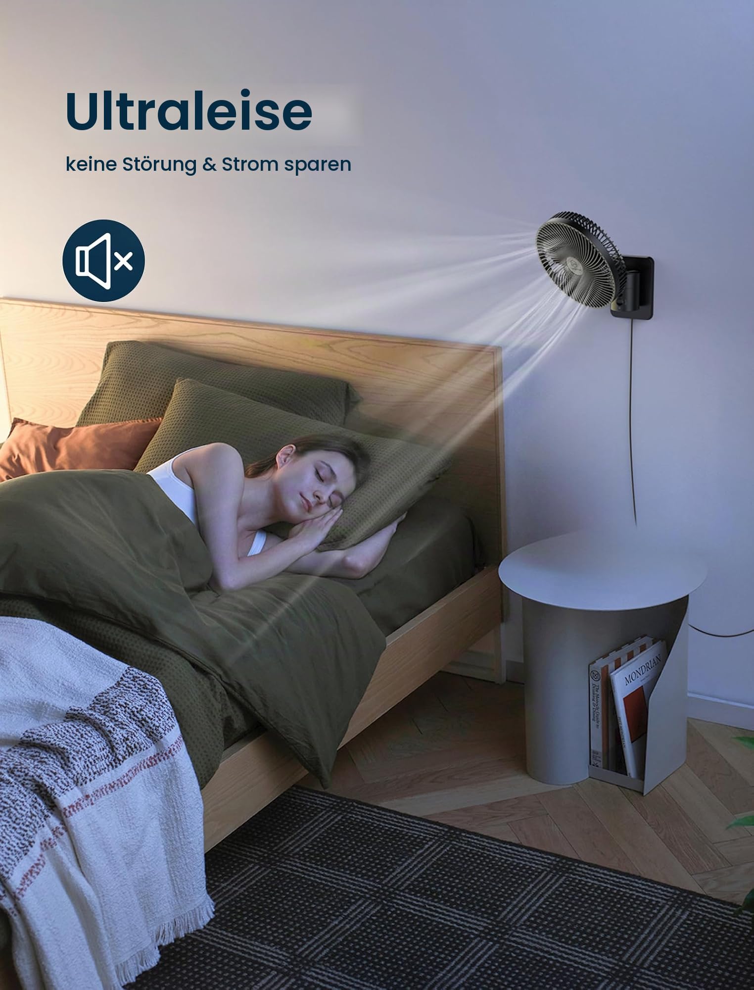 Leiser Wandventilator 8,5 Zoll mit Fernbedienung Timer 4-stufig einstellbar Neigung 1,8 m