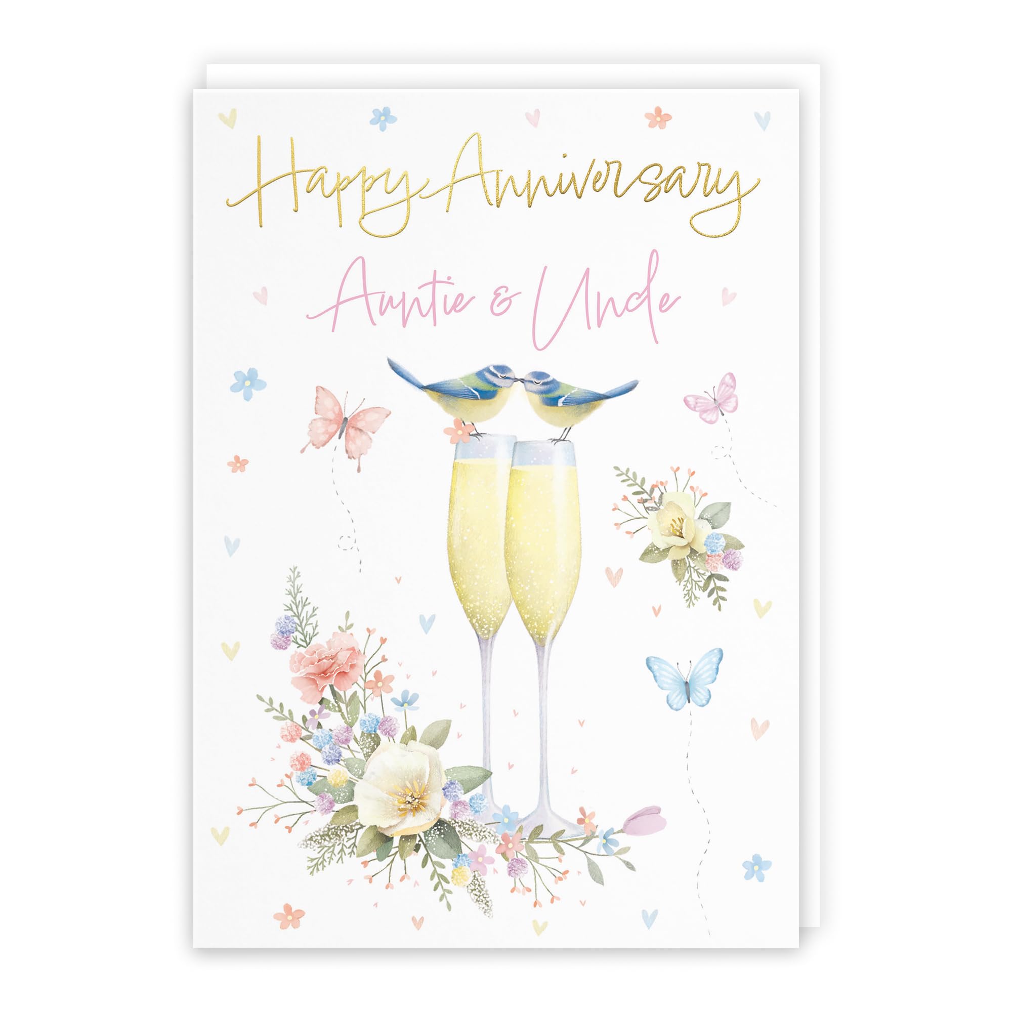 Hunts England, Auntie And Uncle Anniversary Card, A5 Size, Champagne Flutes, Gold Foil, Anniversary Card For Auntie And Uncle
