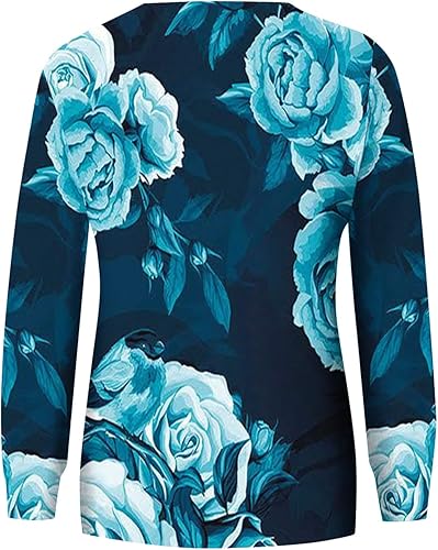 Miniatura 6 de Sudadera con estampado floral para mujer, con bolsillo frontal, cuello redondo, manga larga, casual, vintage, para salir