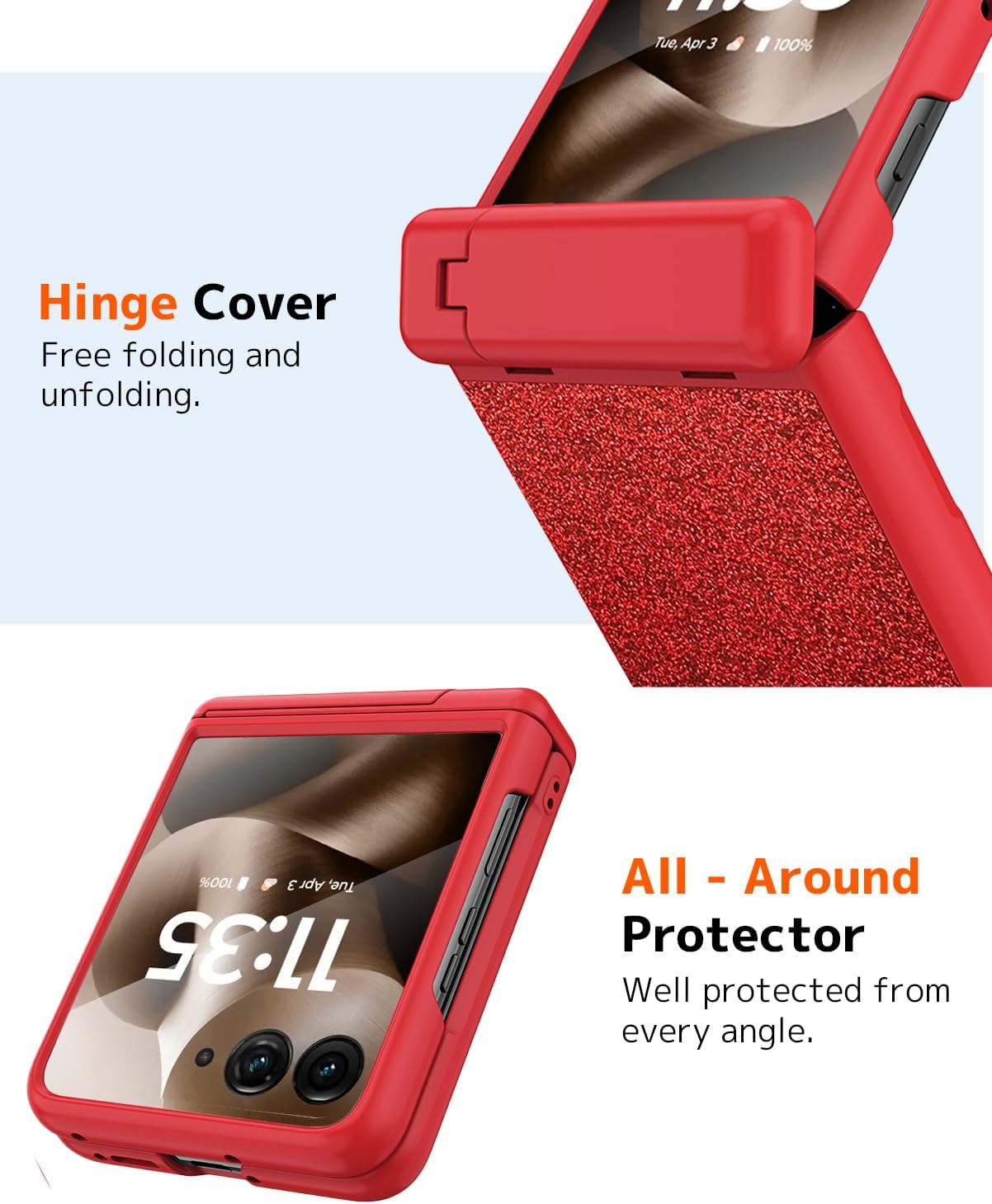 NINKI for Motorola Razr Ultra 2025 Case with Kickstand & Screen Protector, Bling Full Body Protective Slim PU Leather Matte Flip Phone Cover for Motorola Moto Razr 60 Ultra with Stand Women Men – Red