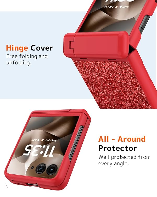NINKI Compatible for Motorola Razr 60 Ultra Case with Kickstand and Hinge [Not fit Razr60], Bling Slim Protective Leather Phone Cover with Screen Protector for Moto Razr Ultra 2025 Case Glitter Red by NINKI - Image 4