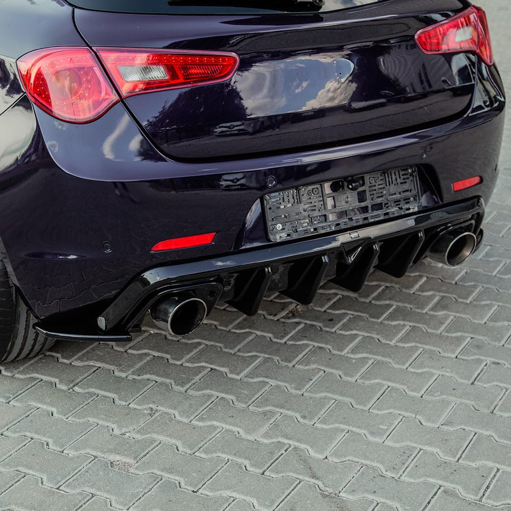 Oneway Jupes de pare-chocs arrière (coins) compatible avec Alfa Romeo Giulietta 2010-2020 - Noir brillant