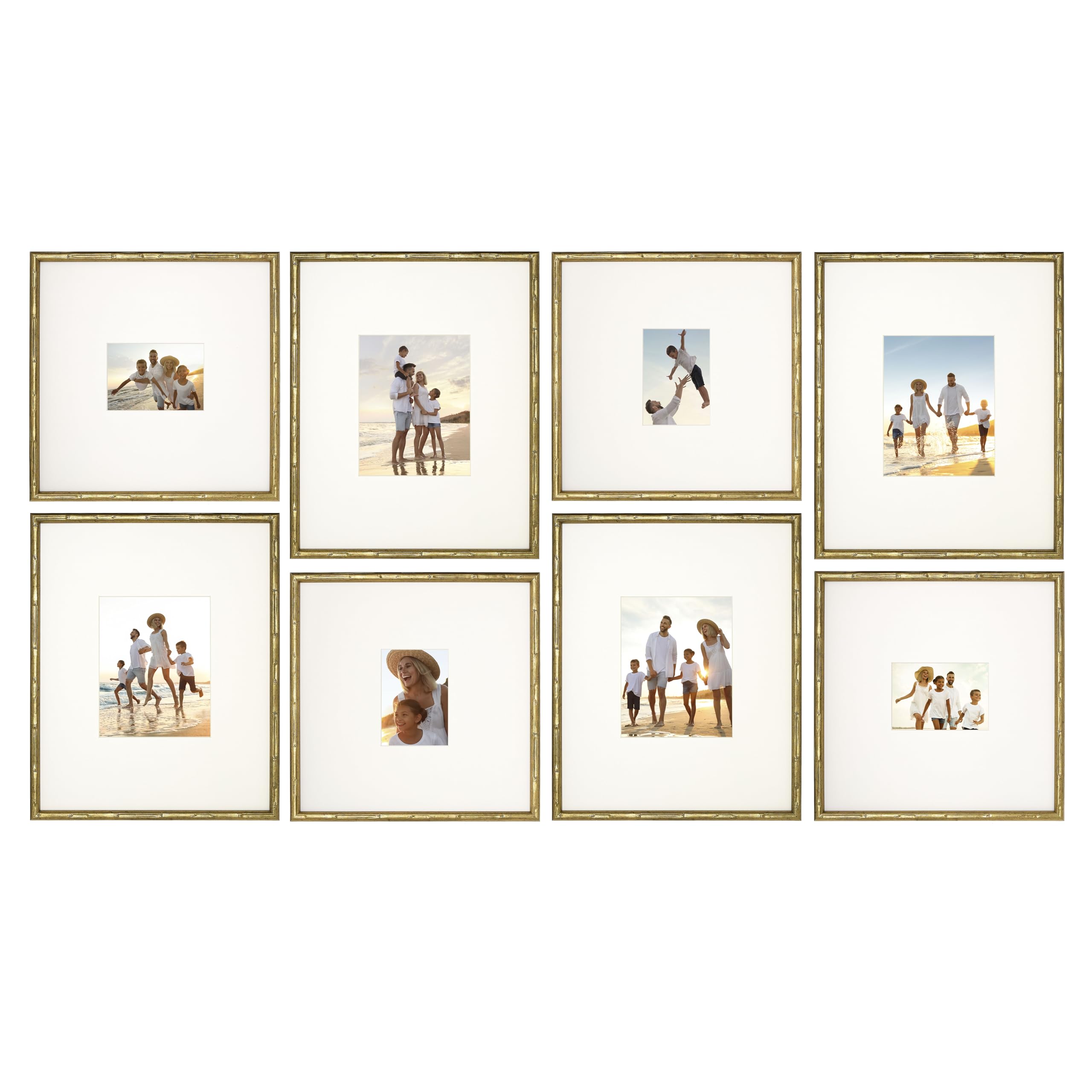 Camden Reed Arcadia 8 Piece Oversized Gallery Wall Frame, 16x20 and 16x16 Inch Matted Frames for Featuring 8x10 and 5x7 Inch Photographs or Art Prints, Antique Gold