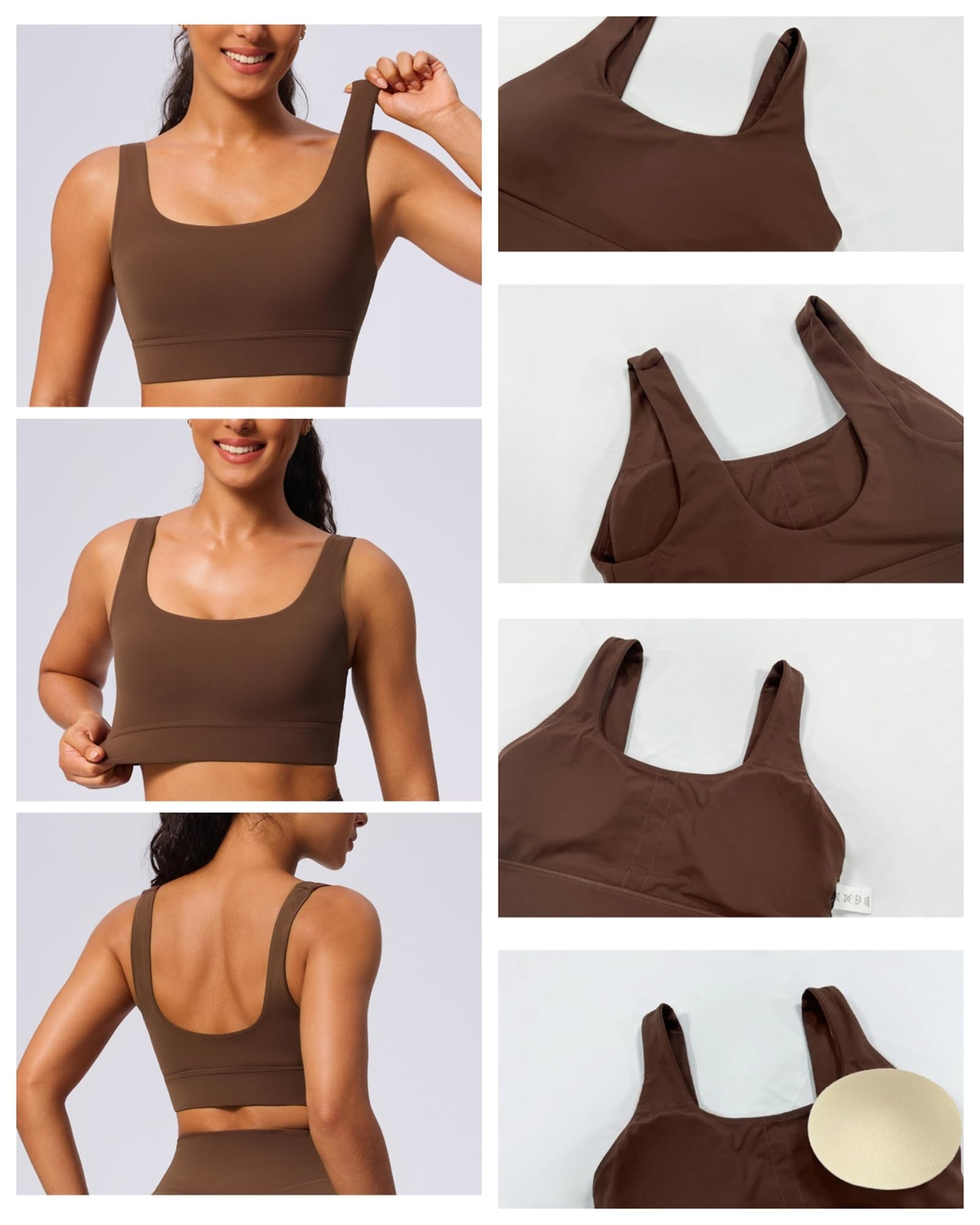 Ensemble d'entraînement 2 pièces pour femme avec soutien-gorge de sport rembourré et col carré pour le yoga, la gym, les débardeurs, les pantalons avec poches