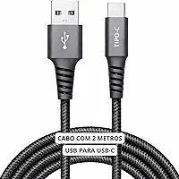 Cabo USB para USB-C 2 Metros 60W Turbo Carregamento Rápido — Nylon Trançado Reforçado Compatível iPhone 15/16 Samsung Galaxy Xiaomi MacBook Notebook Tablet — Preto