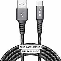 Cabo USB para USB-C 2 Metros 60W Turbo Carregamento Rápido — Nylon Trançado Reforçado Compatível iPhone 15/16 Samsung Galaxy Xiaomi MacBook Notebook Tablet — Preto