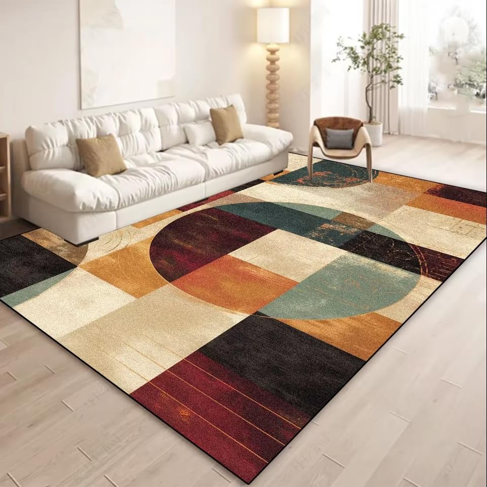 Alfombras abstractas para crear espacios acogedores en el sofa y la sala de estar familiar