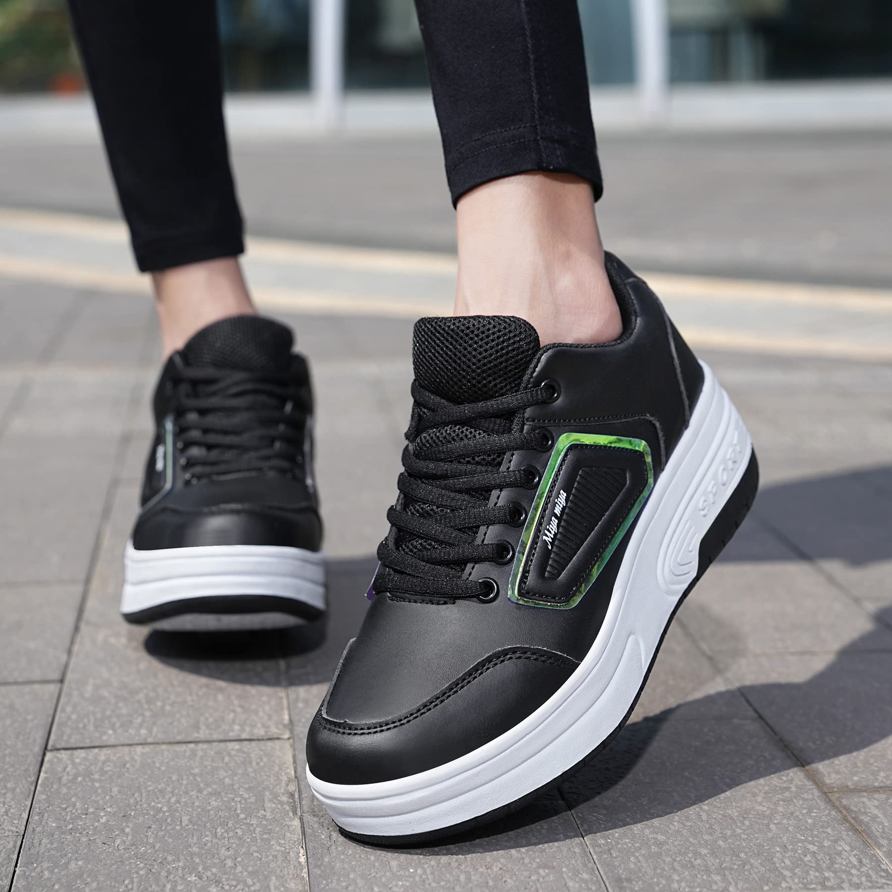 Chaussures à roulettes Fille Et Garçon Patins De Skate à roulettes Chaussures de Skateboard Outdoor Gymnastique ?Baskets Roller en Ligne Mode Poussoir Ajustable 99noir 39 EU