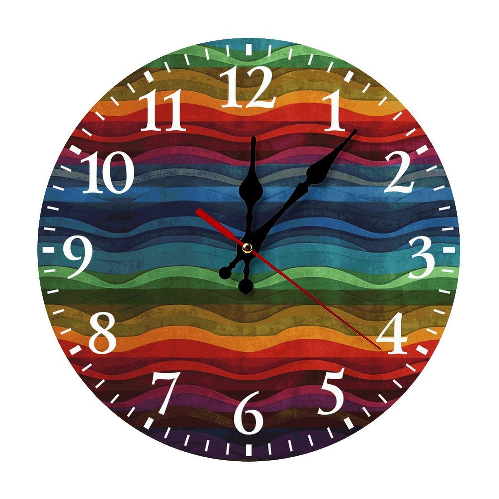 QMNLKH Rainbow Wall Clock for Home, Battery Operated Clock for Hotel, Round Wall Clock with Arabic Numerals White, Easy to Read, Non-Ticking Clocks for Living Room 30 * 30cm