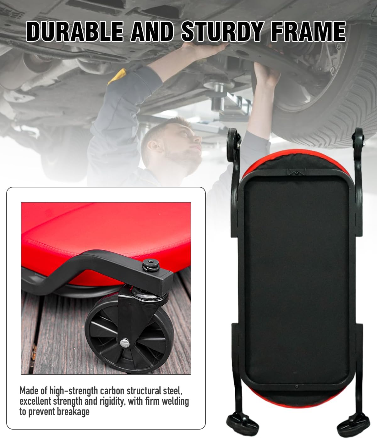 INCENDIOS 43.4 Inch Heavy Duty Mechanic Creeper with Padded Headrest & 360° Swivel Casters, Oversized Garage Creeper for Auto Repair Shop & Workshop, 330 lbs Load Capacity Automotive Rolling Creeper