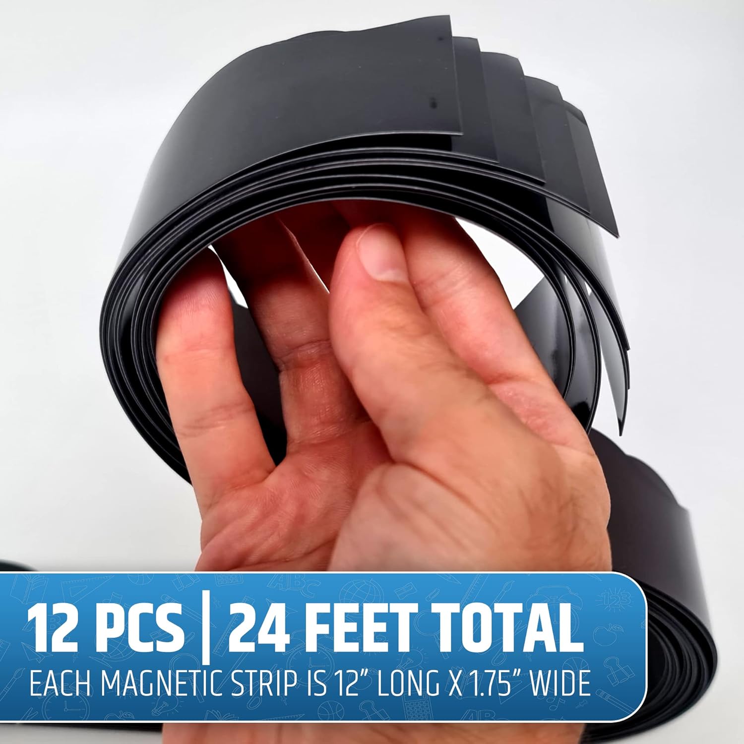 Strong & Wide Magnetic Borders for Classroom Whiteboard - Visible Magnetic Strips for Teachers (4 Designs Available) | Wavy Plain - Black | 12 Strips of 24X1.75 Inch - 24 Feet Total