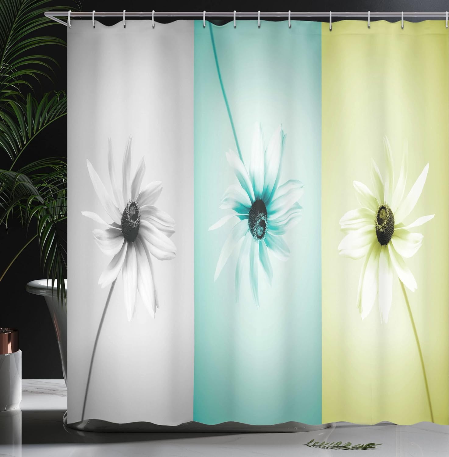 Ambesonne Abstract Shower Curtain, Daisy Flowers in Different Featured Framed Saturated Image, Cloth Fabric Bathroom Decor Set with Hooks, 69" W x 70" L, Turquoise Grey
