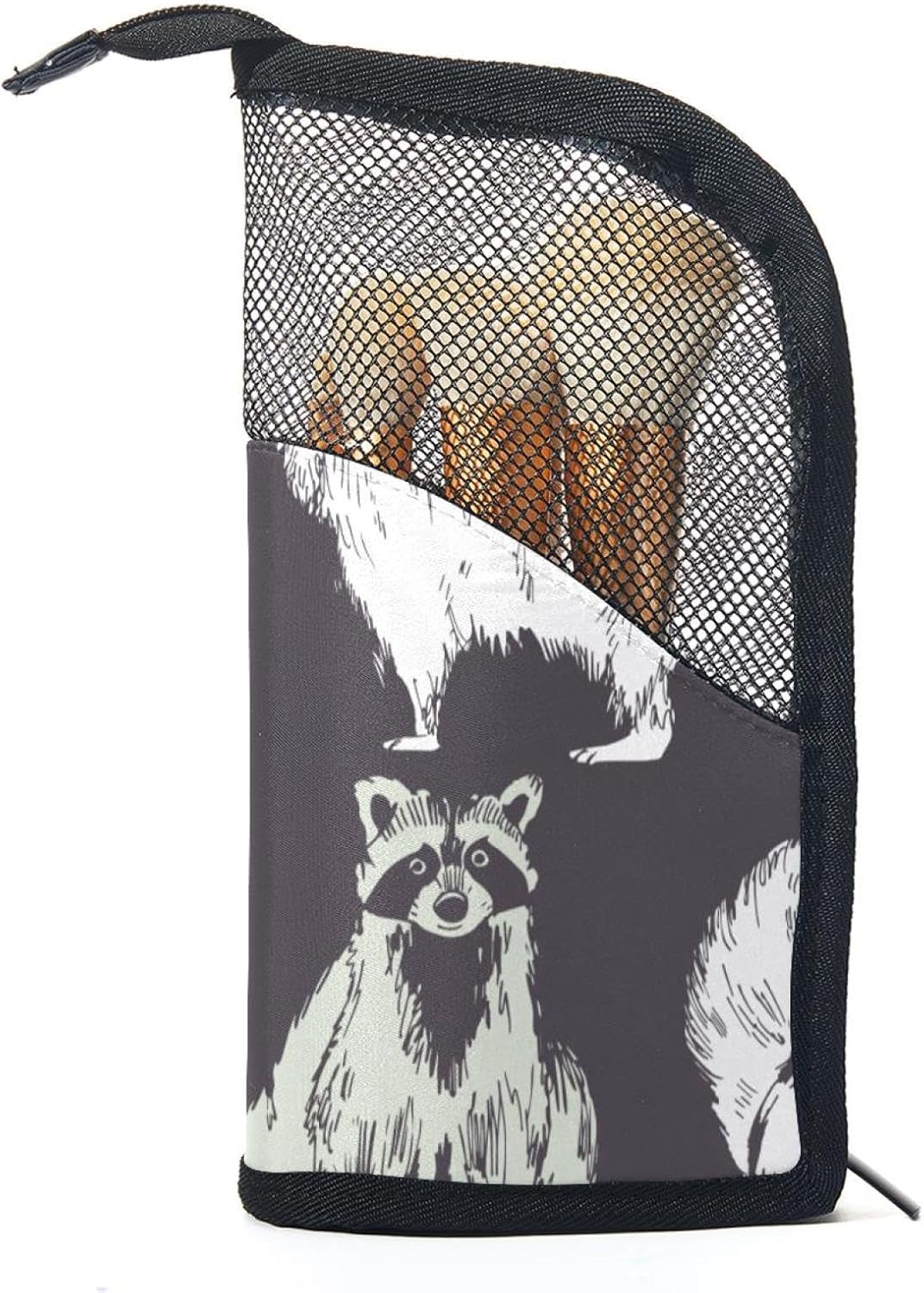 Hand Drawn Raccoons Travel Makeup Brush Holder, StandUp