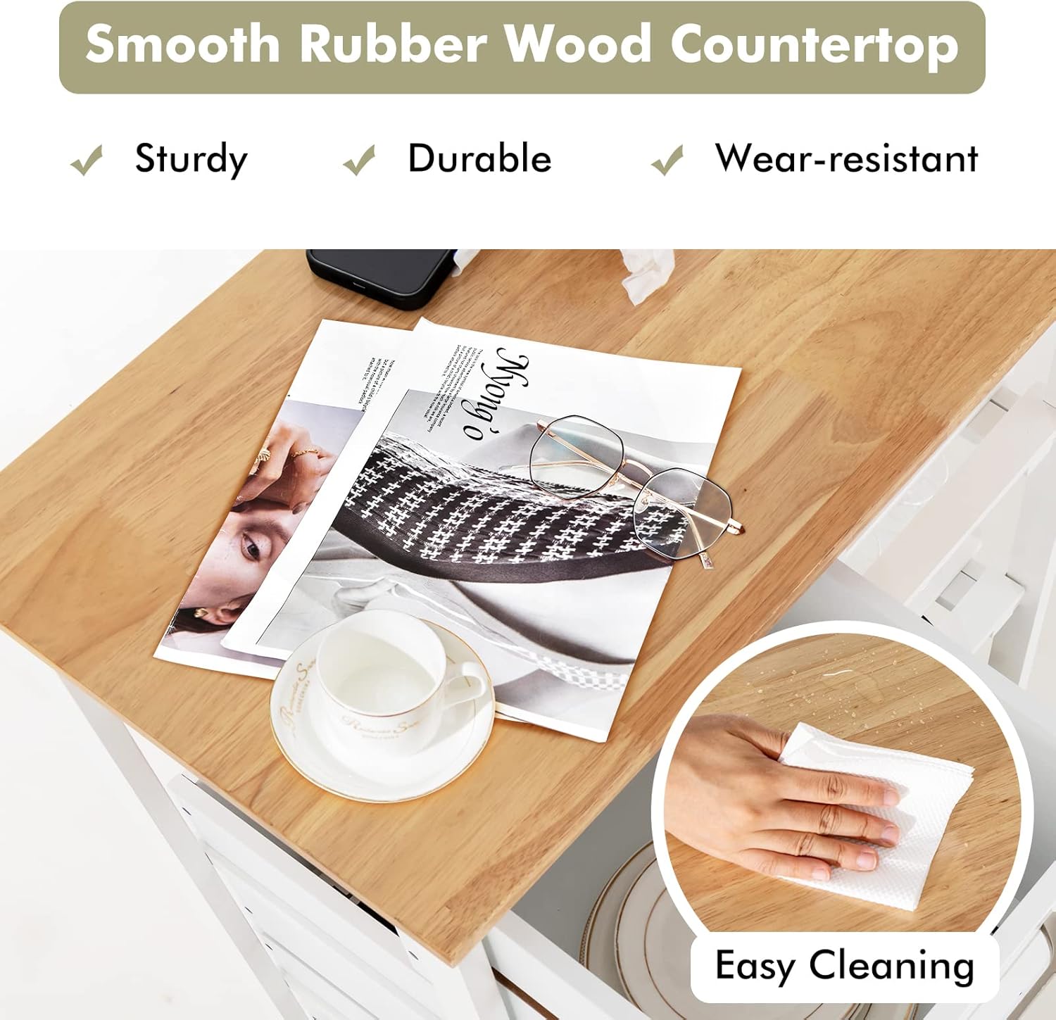 PETSITE Kitchen Island Cart with Storage on Wheels, Small Rolling Island Table with Drawers & Shelves for Home Kitchen, White