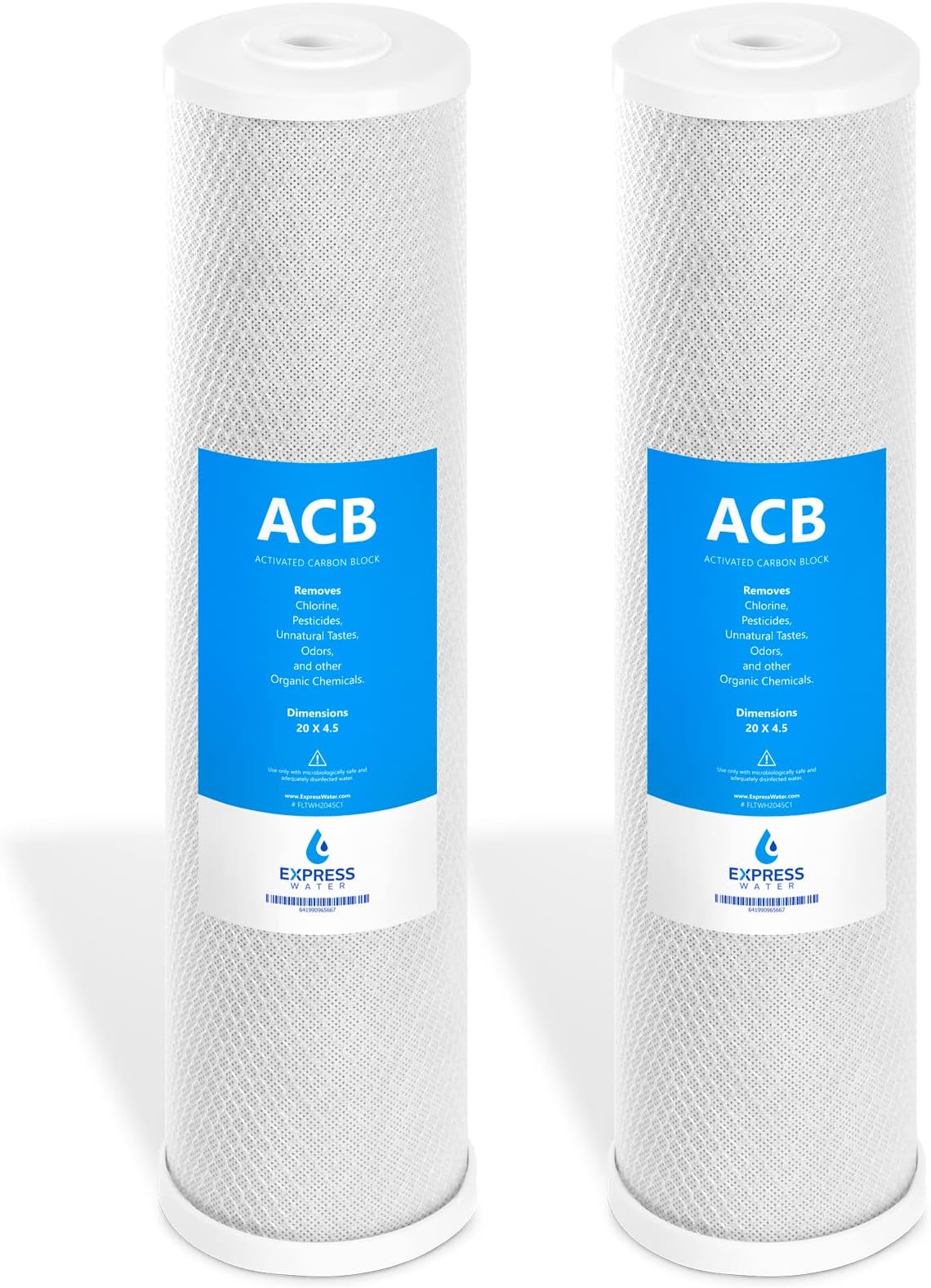 Express Water – 2 Pack Water Filter Activated Carbon Block Replacement Filter – ACB Large Capacity Filter – Whole House Filtration – 5 Micron Water Filter – 4.5” x 20” inch