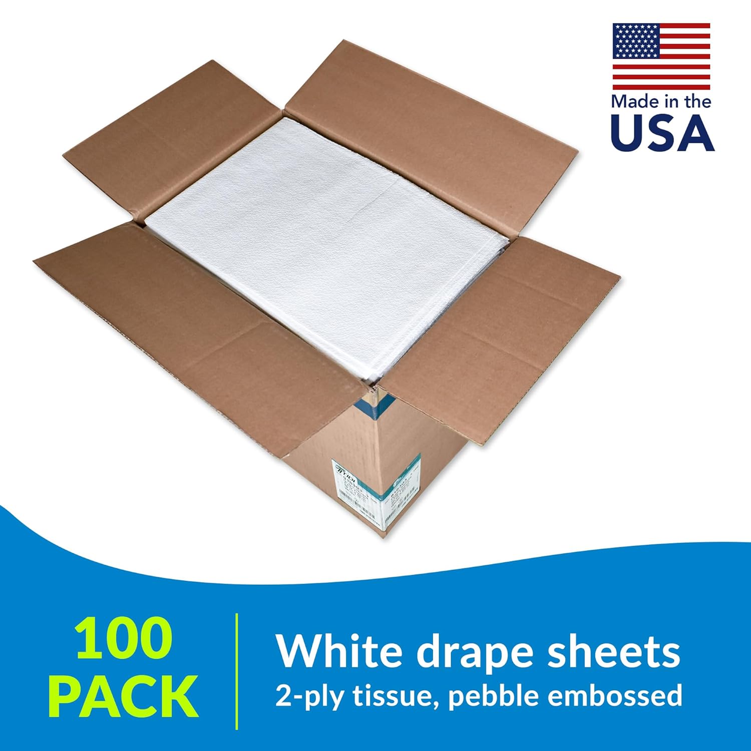 TIDI 918303 Choice Single-Use Medical Patient Drape Sheets, White, 40” x 60” (Pack of 100) ― 2-Ply Tissue ― Pebble Embossed ― Latex-Free Medical Supplies ― Tattoo Supplies