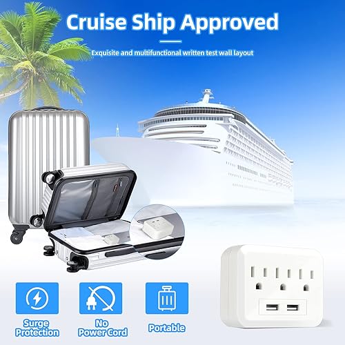 Miniatura 6 de Protector contra sobretensiones de pared, 3 salidas de CA y 2 puertos USB con protección premium, divisor de salida de montaje en pared, estación de