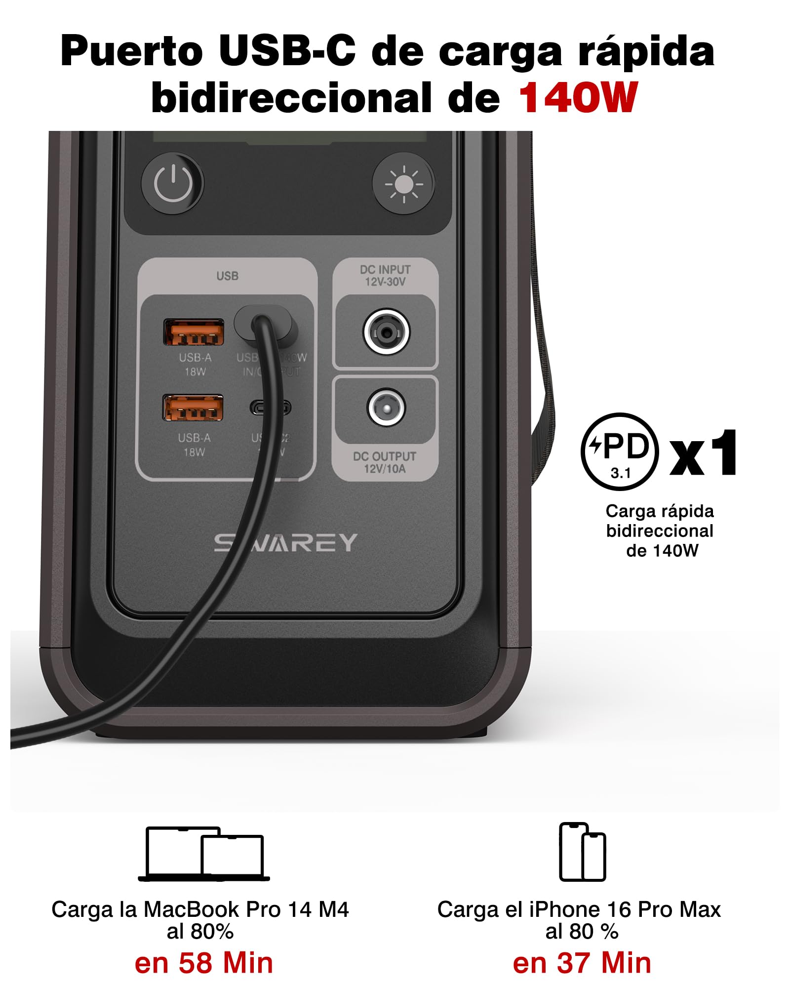 Estación de Energía Portátil S200, 192Wh Batería LiFePO4, Salida DC 180W, Carga Rápida Bidireccional USB-C de 140W, Generador Solar para Camping Viajes Emergencias