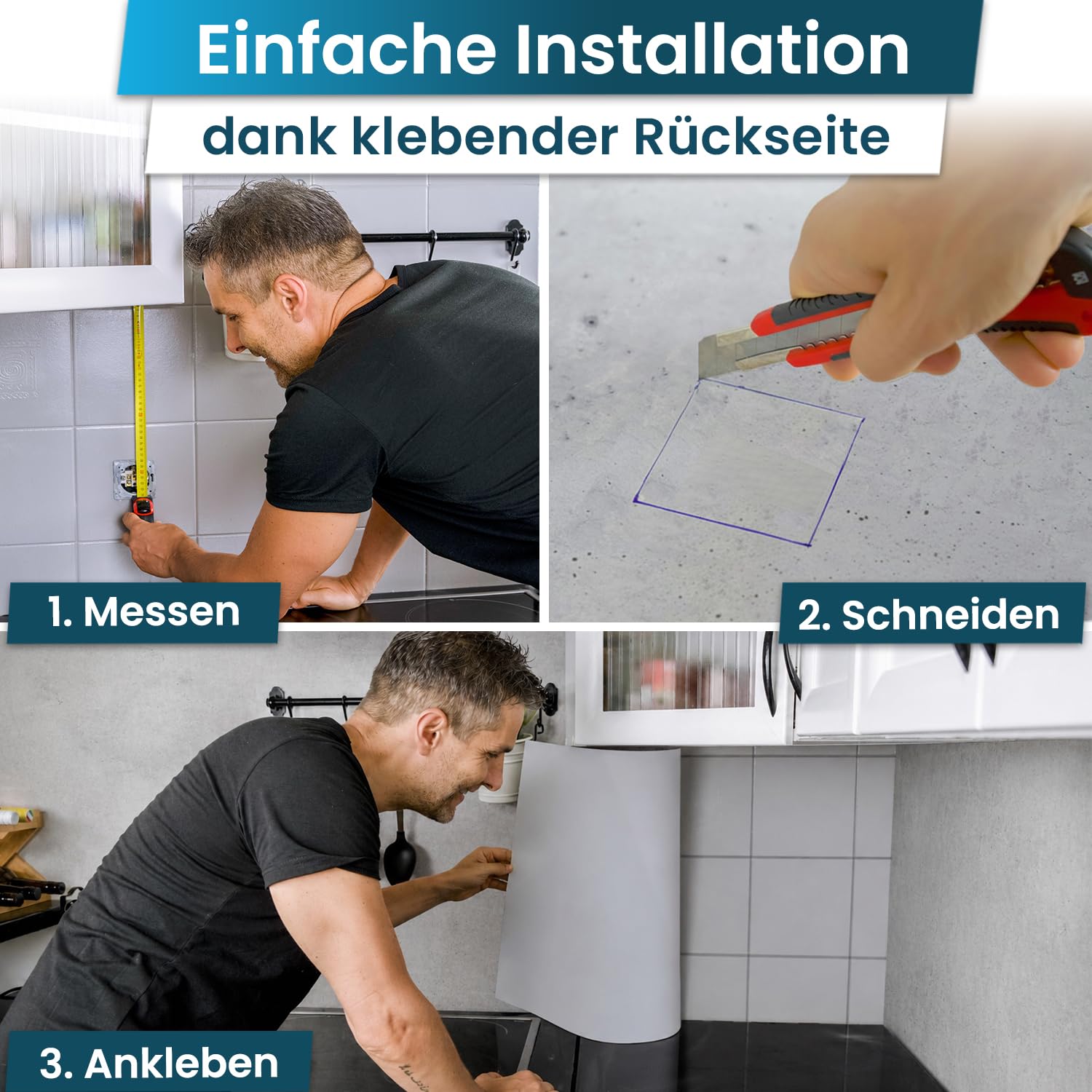danario Küchenrückwand selbstklebend - Glasoptik - Spritzschutz Küche - versteifte PET Folie - 0,8 mm - Gewürztafel - 60cm x 220cm