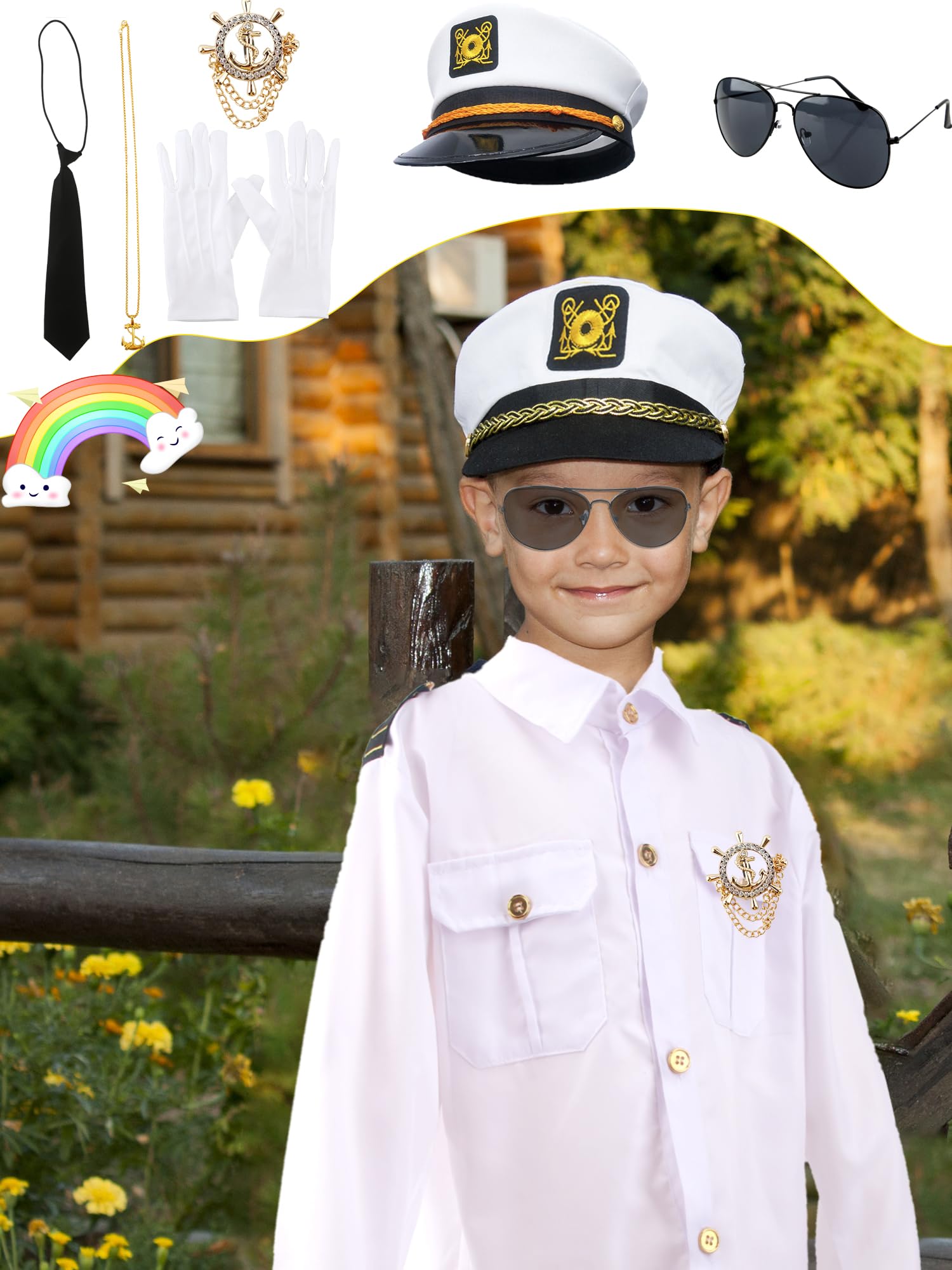 Puteraya Kids Captain Sailor Yacht Costume Set Sailor Outfits Captain Uniforms for Boys Kids Halloween Dress Up Cosplay (Captain Costume Stlye 2, 10-12 Years (140-160cm)) - Image 4