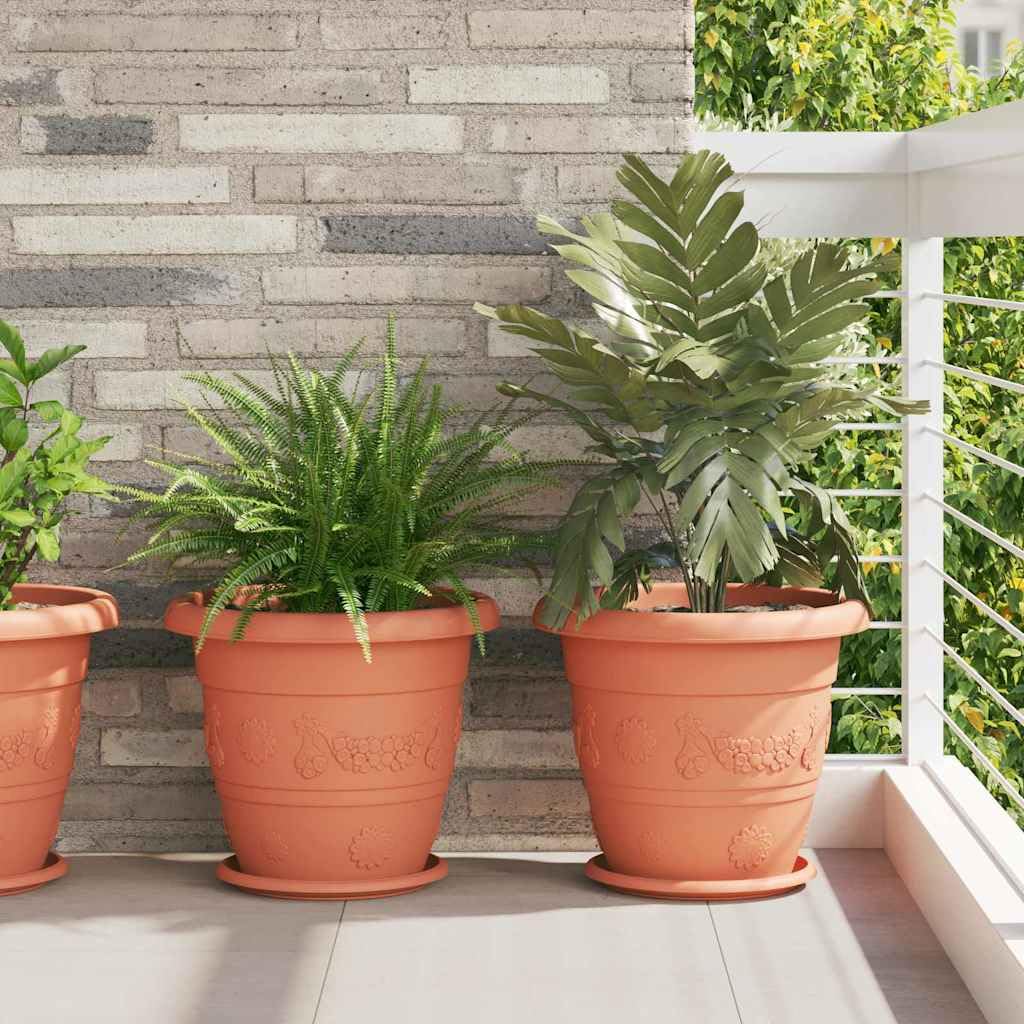24er Set Runder Blumentopf Ø 39 x 32 cm Kunststoff, Großer Pflanztopf Ziegelrot für Garten, Balkon und Terrasse, Wetterfester Pflanzkübel mit Entwässerungslöchern für Innen und Außen
