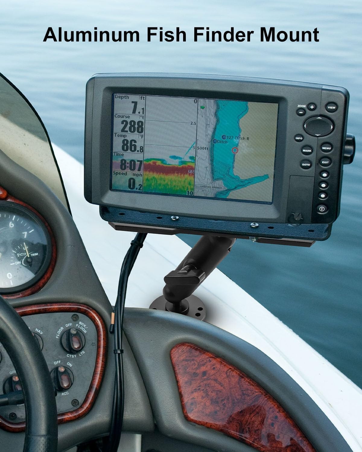 Fish Finder Mount with 1.5In C Size Ball 5.9In Adjustable Medium Arm, Compatible with Garmin Lowrance Humminbird, Depth Finder Holder with Universal AMPS for Marine Boat Kayak Fishing