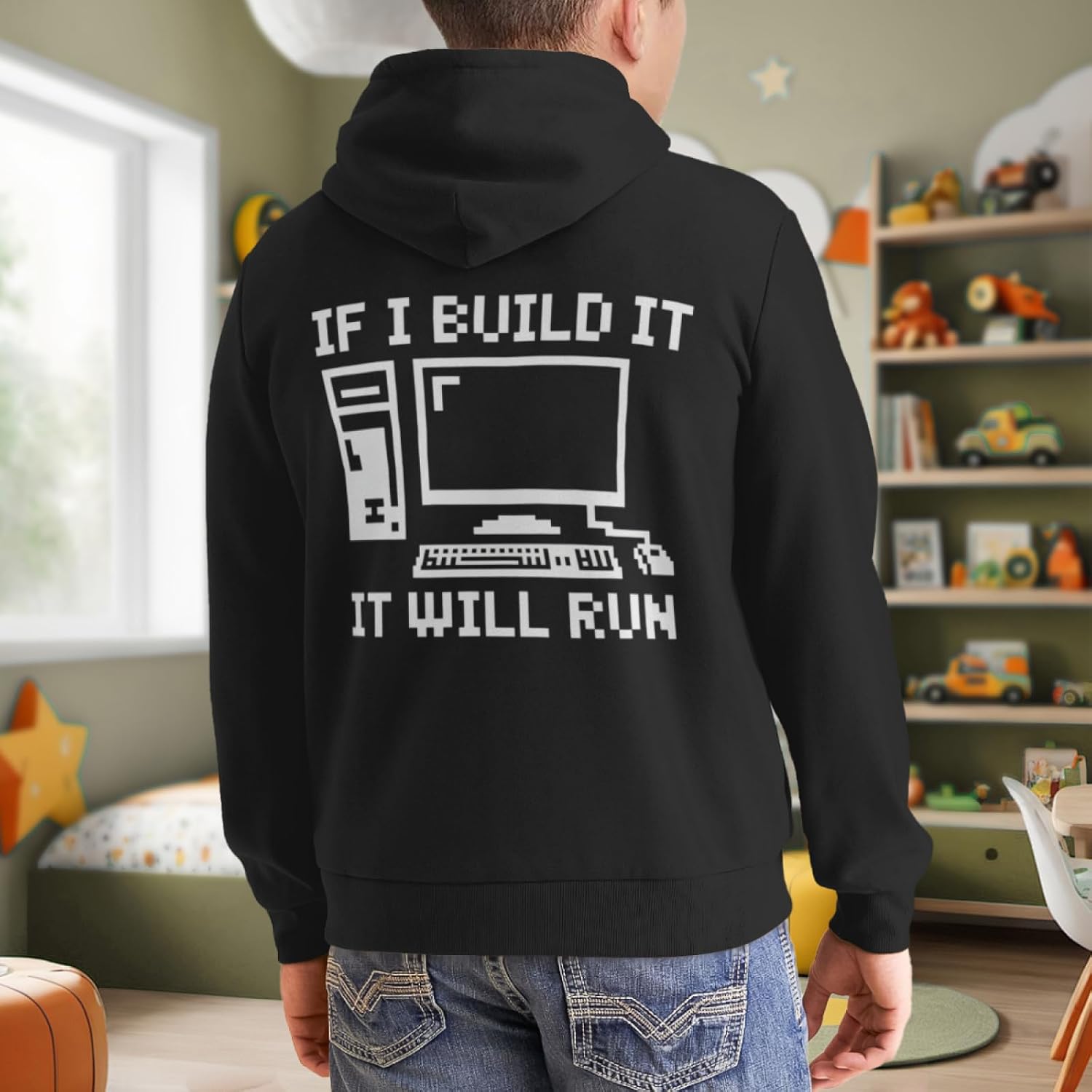 Kids PC Building Computer Builder Funny Boys Girls Lightweight Kangaroo Pocket Hoodies