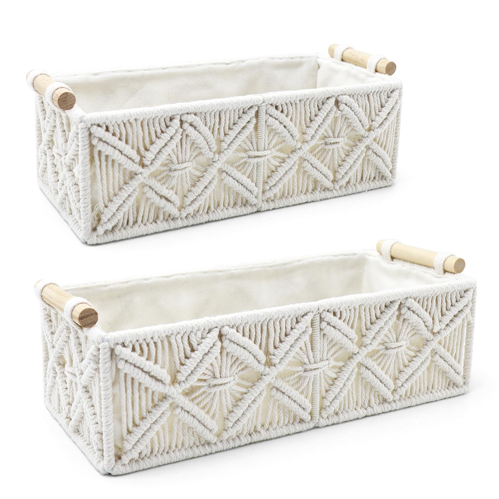 Nonam Macrame Storage Baskets, Boho Decor Style Woven Storage Boxes for Home Organization, Toilet Tank Shelf Cabinet Organizer Baskets,Set of 2 - White