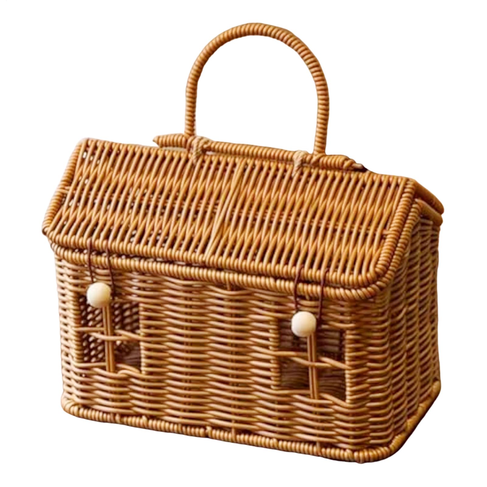 Panier de rangement en rotin portable avec couvercle de style rustique