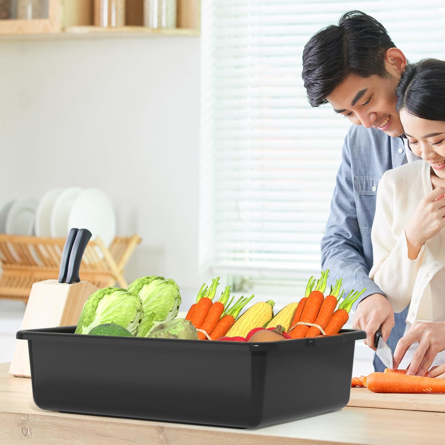 12 Packs Black Plastic Commercial Bus Tubs, 13 L Plastic Restaurant Dish Washing Box