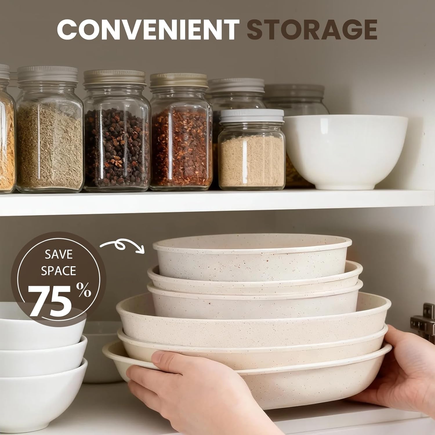 Nonstick Ceramic Cookware Set 20-Piece - Pots and Pans Set with Detachable Handle - RV Stackable Kitchen Cooking Set, Induction/Dishwasher/Oven Safe, with Frying, Cream White