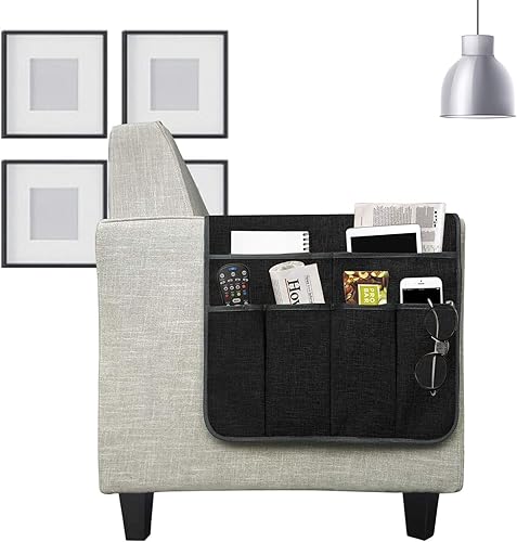 Miniatura 7 de Organizador de sofá y reposabrazos, con 6 bolsillos, soporte para control remoto de TV, bolsa de bolsillo de almacenamiento para teléfono celular,
