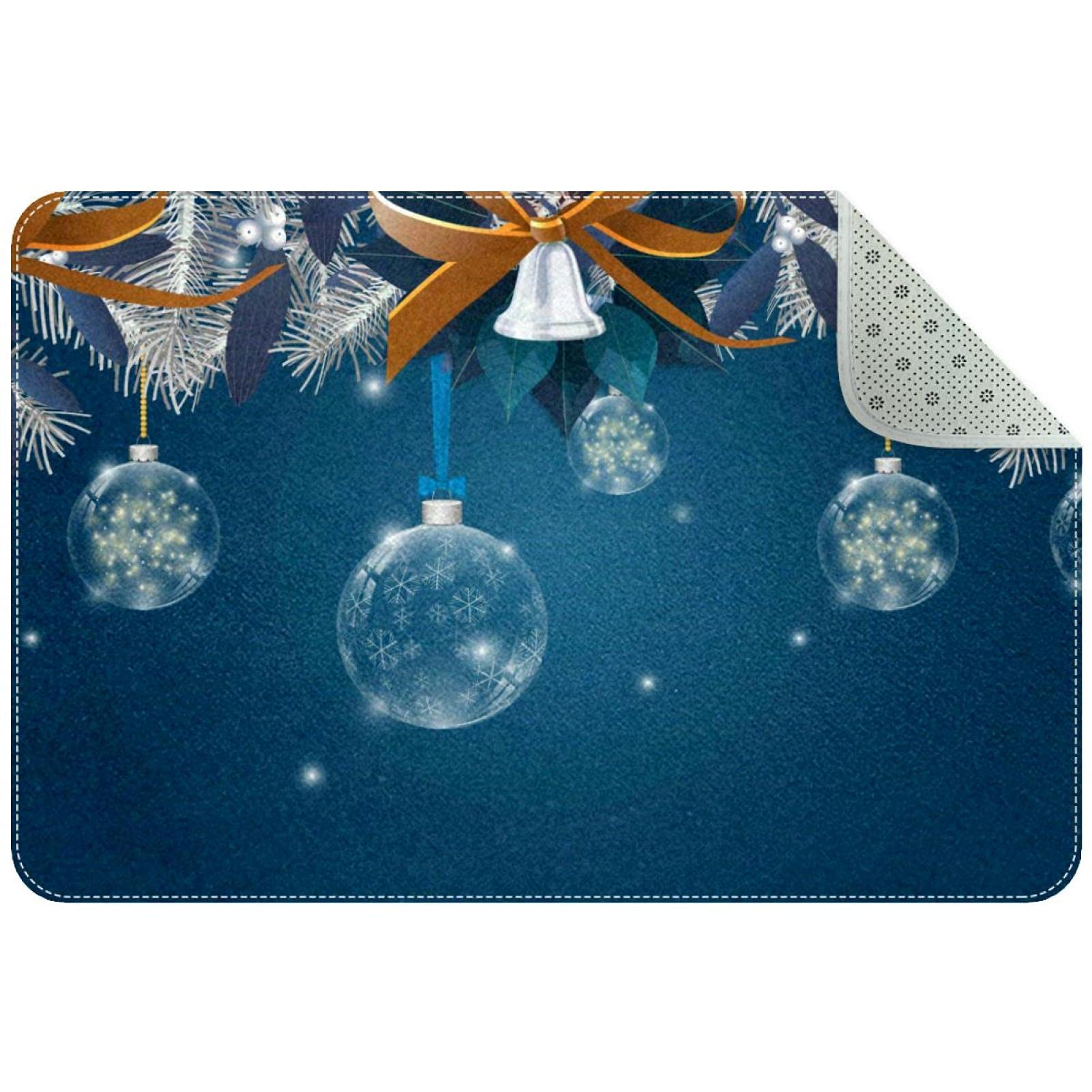 Tapis de porte Merry Christmas bleu lavable et durable pour entrée, couloir et terrasse