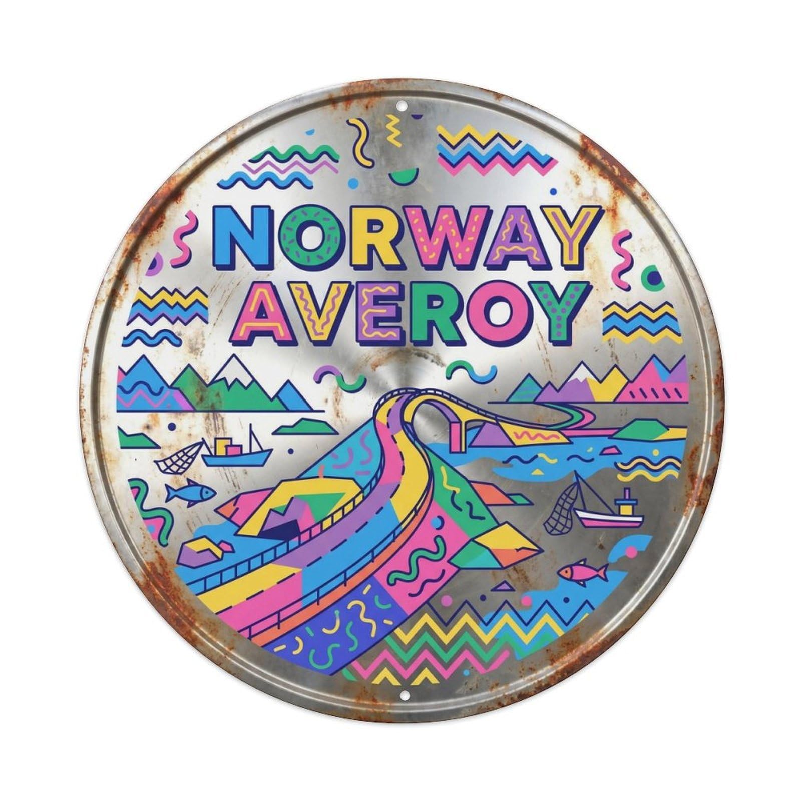 Averoy Atlantic Norwegian Color Block Europe Travel Vintage Metal Tin Sign Plaque Wall Decor for Cafe, Club Bar, Office, Garden Metal Poster 8x8Inch