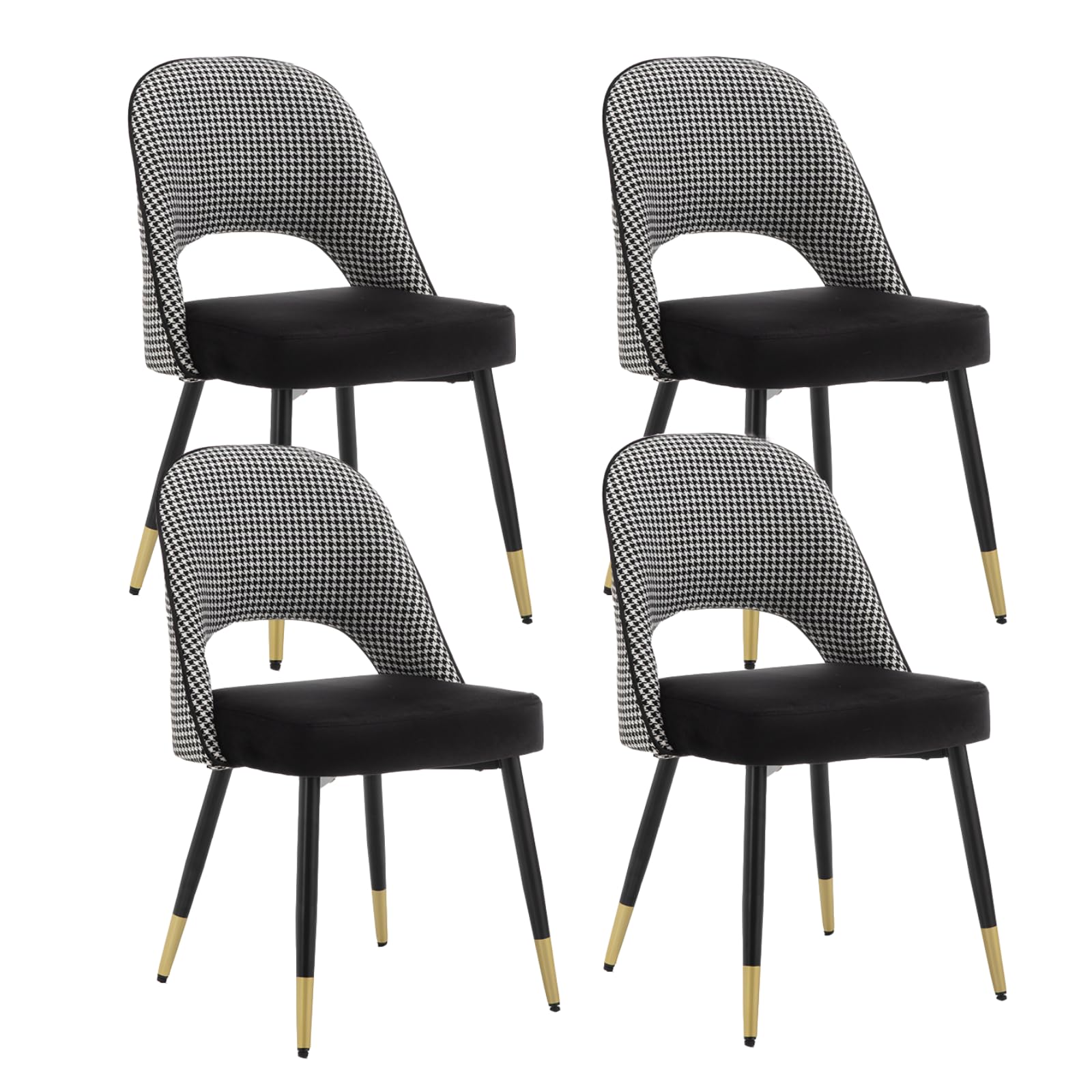 Set of 2 Velvet Dining Chairs with Hollow Back Modern Kitchen Chairs, Living Room Chairs with Metal Legs for Home/Restaurant (Black) — view 11